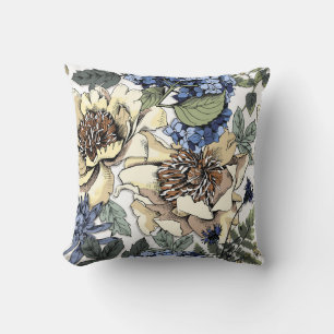 Coussin Motif floral incomparable. Hydrangea, Peony, wildf