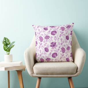 Coussin Motif floral jacobéen rose sur blanc