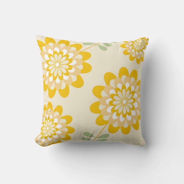 Coussin Motif floral jaune élégant - crème (Recto)