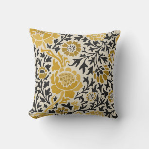 Coussin Motif floral jaune et noir de style vintage
