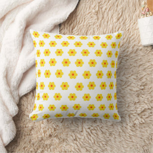 Coussin motif floral jaune rétro du milieu du siècle migno