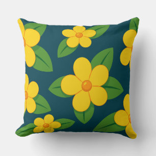 Coussin Motif floral jaune vif avec feuilles vertes