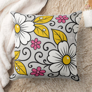 Coussin Motif floral joyeux avec contours gras