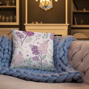 Coussin Motif floral lilas rose et violet tendre