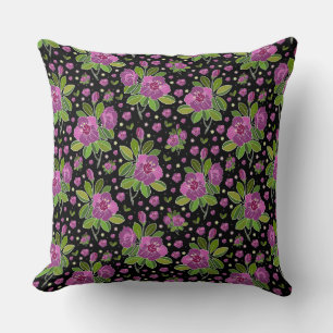 Coussin Motif floral lilas rose vert noir