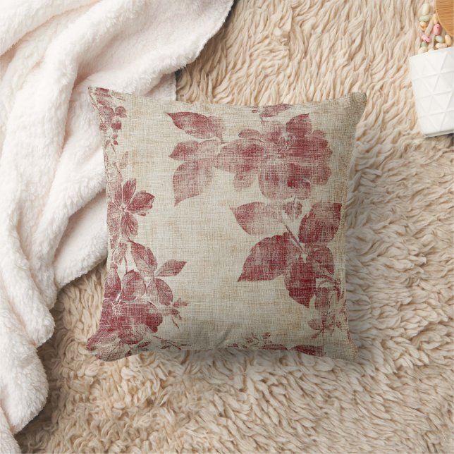 Coussin Motif Floral Lin Rustique Rose (1) (Couverture)