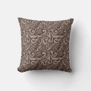 Coussin Motif floral marron élégant sur fond rose clair