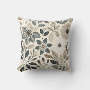Coussin Motif floral moderne gras vert sauge et crème