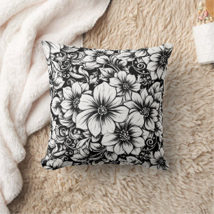 Coussin Motif floral monochrome chic de luxe (1)