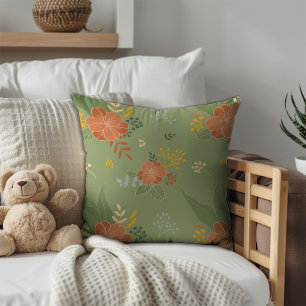 Coussin Motif floral monogramme vert menthe beige pastel
