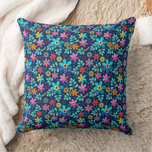 Coussin Motif floral multicolore lumineux rétro années soi