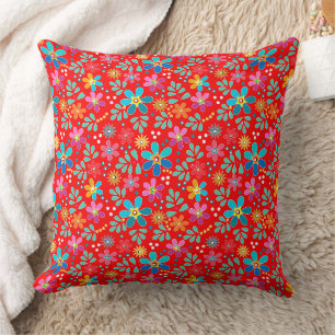 Coussin Motif floral multicolore lumineux rétro années soi