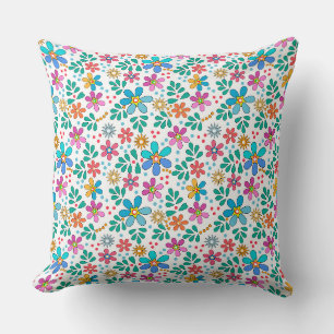 Coussin Motif floral multicolore lumineux rétro années soi