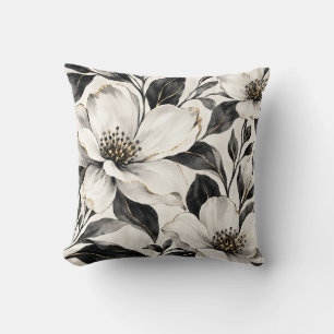 Coussin Motif floral noir blanc et or