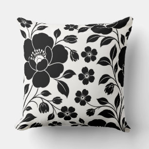 Coussin Motif floral noir élégant