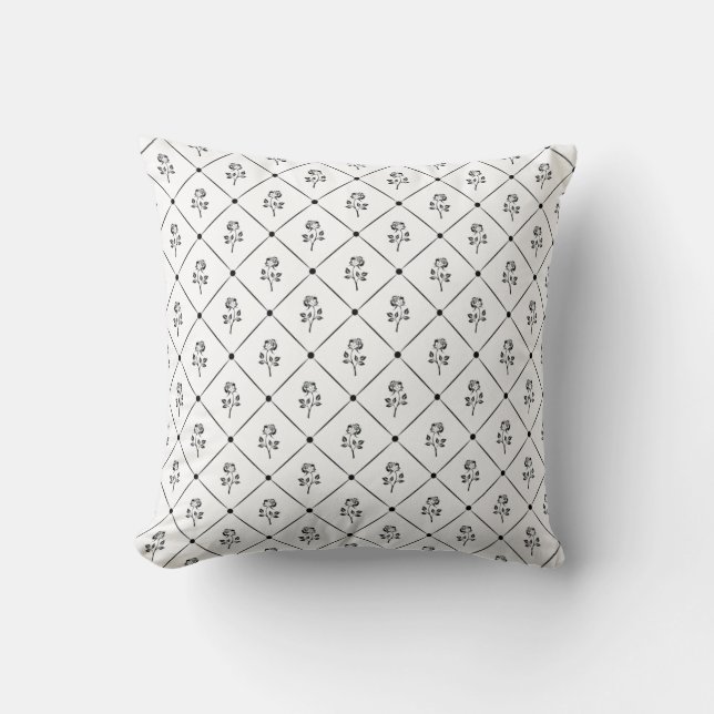 Coussin Motif floral noir et blanc (Recto)
