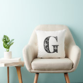 Coussin Motif floral noir et blanc à monogramme G initial (Chaise)