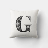 Coussin Motif floral noir et blanc à monogramme G initial (Verso)