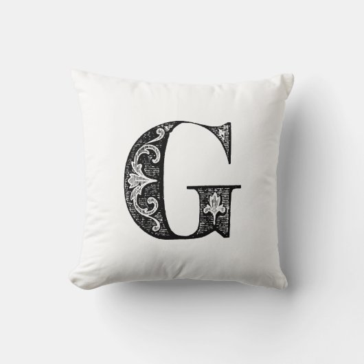 Coussin Motif floral noir et blanc à monogramme G initial (Recto)