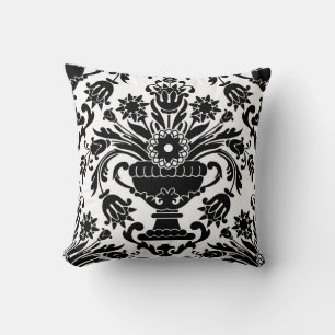 Coussin Motif floral noir et blanc Damas Élégant