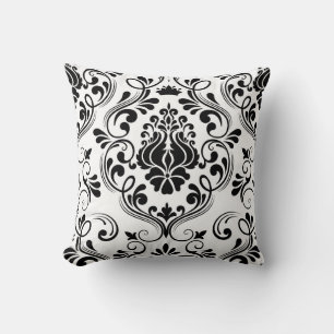 Coussin Motif floral noir et blanc Damas Élégant