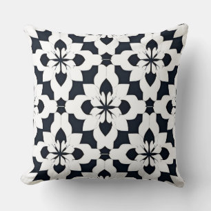 Coussin Motif floral noir et blanc géométrique