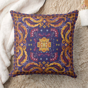 Coussin Motif floral or violet bleu