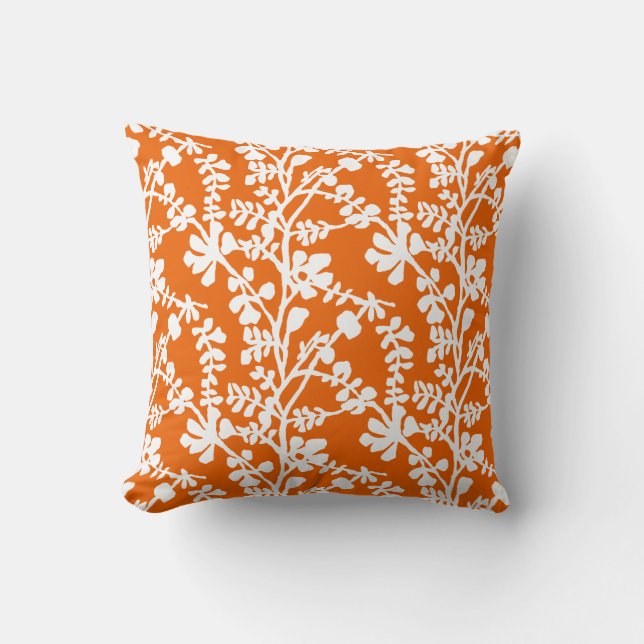 Coussin Motif Floral Orange Et Blanc (Recto)