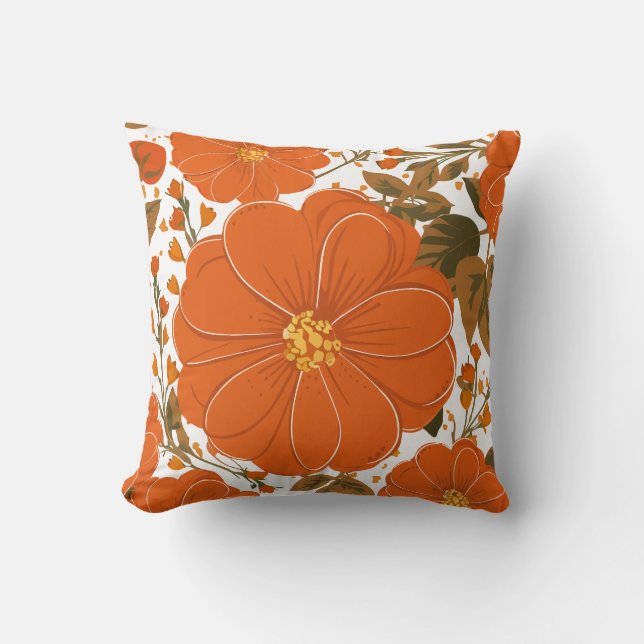 Coussin Motif floral orange vibre avec Feuille (Recto)