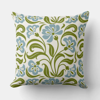 Coussin Motif floral rétro | Botanica bleu vert vintage