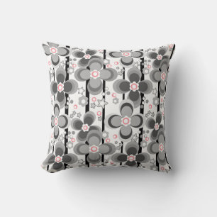 Coussin Motif floral rétro gris et blanc