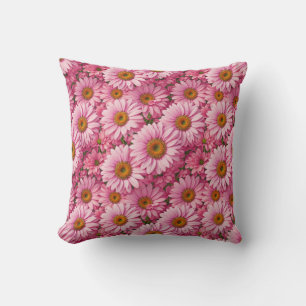 Coussin Motif floral rétro rose à marguerites