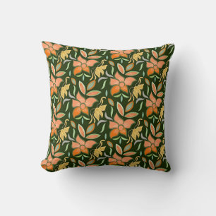 Coussin Motif floral riche : fleurs de pêche et feuilles v