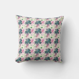 Coussin Motif floral rose aquarelle douce