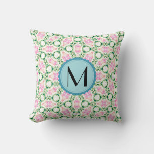 Coussin Motif floral rose géométrique moderne Monogramme