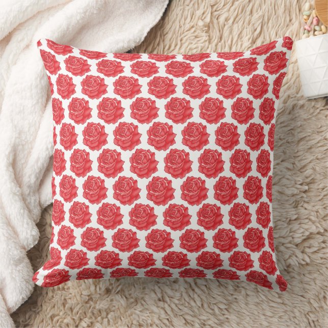 Coussin Motif floral rose rouge noir (Couverture)