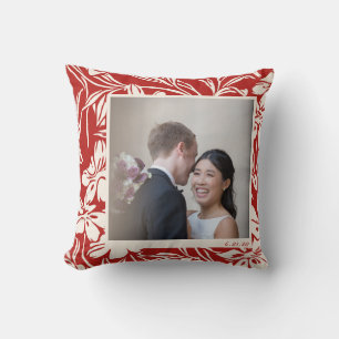 Coussin Motif floral rouge élégant avec photo personnalisé