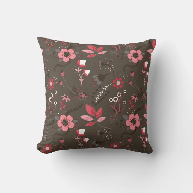 Coussin Motif floral rouge-rose de Brown (Recto)
