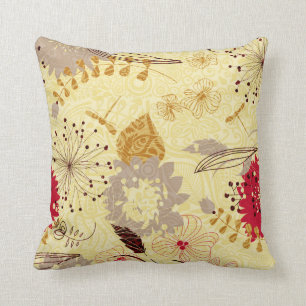 Coussin Motif Floral Rustique Rétro Beige Et Rouge