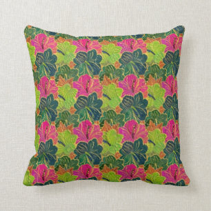 Coussin Motif Floral Rustique Vert Et Rose