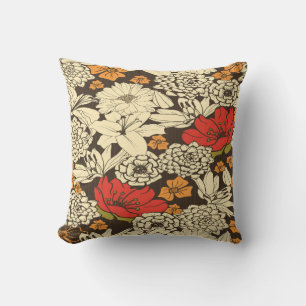 Coussin Motif Floral Sans Couleur Avec Fleurs Rouges