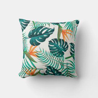 Coussin Motif floral sans couture avec feuilles. dos tropi