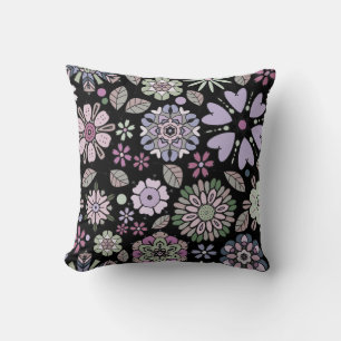 Coussin Motif floral sans couture rose violet pastel rétro