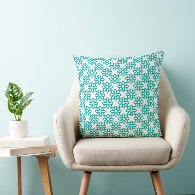 Coussin Motif floral sarcelle et blanc mignon (Chaise)