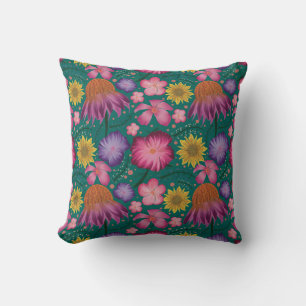 Coussin Motif floral sarcelle Fleur sauvage