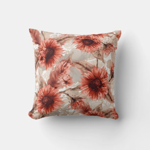 Coussin Motif floral Tournesol rouge
