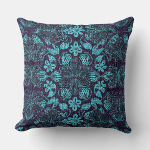 Coussin motif floral tropical bleu