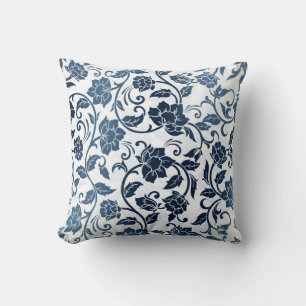 Coussin Motif floral Turquoise et bleu marine