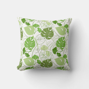 Coussin Motif floral vert avec feuilles et fleurs