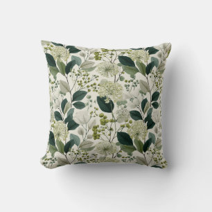 Coussin Motif floral vert botanique de fleur de crème